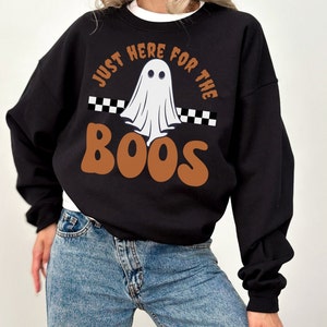 Funny Halloween Crewneck Sweatshirt Spooky Gift Just Here For The Boos Ghost Sweatshirt Halloween Cute Fall Crewneck Funny Ghost Wine Mom