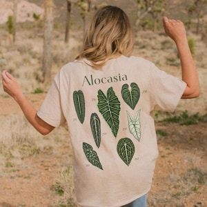 Alocasia Leaf TShirt Print on back Botanical Poster Shirt Plant Lover gift House plant shirt Plant Leaf shirt Monstera Leaf Floral Botany