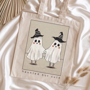 Haunted but Cute Tote Bag Cute Witch Trick or Treat Bag Cute Ghost Bag Oil Painting Ghost Oil Painting Witch Halloween Tote Spooky Season