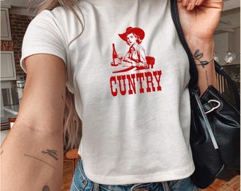 Cuntry Rodeo Baby tee, Cowgirl Shirt, Cowboy Tee, Horse Lover Gift, Western Shirt, Funny Y2K Western shirt, Country Crop top, Funny rodeo