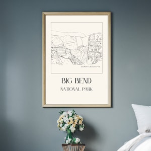 Big Bend National Park Poster Texas Home Decor  simple Sketch Line Wall Art Beige and Black Modern Home Desert home Digital Download