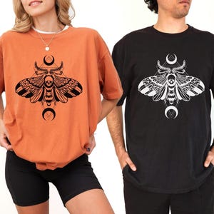 Nouveau Death&#39;s Head Moth and Moon Unisex shirt- Witchy Tshirt, lunar shirt, punk black shirt, Moth shirt, Bug shirt, Oversized Goth shirt