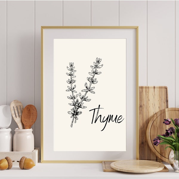 Thyme Herb Kitchen Gift for Mom Simple Line Kitchen Art Decor Digital Download