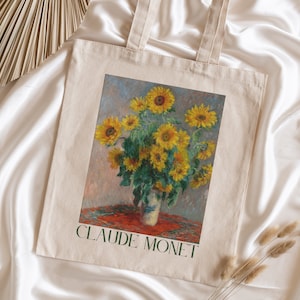 Claude Monet Tote Oil Painting Tote Bouquet of Sunflowers Vintage Art Tote Classic Art Aesthetic Grocery Bag Claude Monet Art Cavas Bag