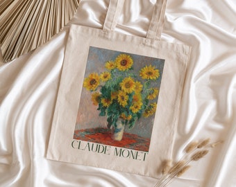 Torba Claude Monet Tote Malarstwo olejne Bukiet słoneczników Torba vintage Art Tote Klasyczna sztuka Estetyczna torba spożywcza Torba Claude Monet Art Cavas