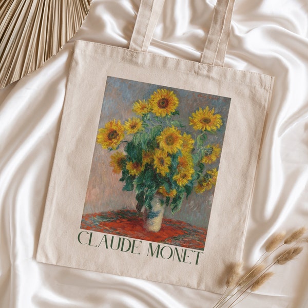 Claude Monet Tote Oil Painting Tote Bouquet of Sunflowers Vintage Art Tote Classic Art Aesthetic Grocery Bag Claude Monet Art Cavas Bag