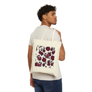 Pomegranate Tote Granola girl Gift Vintage fruit tote Nature Lover Gift Plant tote botanical Bag Flower Tote bag image 8