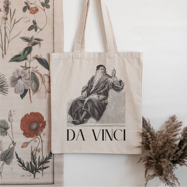 Da Vinci Tote Bag Black and White Tote Vintage Art Tote Classic Art Aesthetic Grocery Bag Leonardo DaVinci Art Cavas Bag Carving Block Print