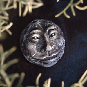 Full Moon Face Wall Decor, Grey Man in the Moon Hanging Sculpture, Spooky Celestial Hand Painted Moon Art Piece