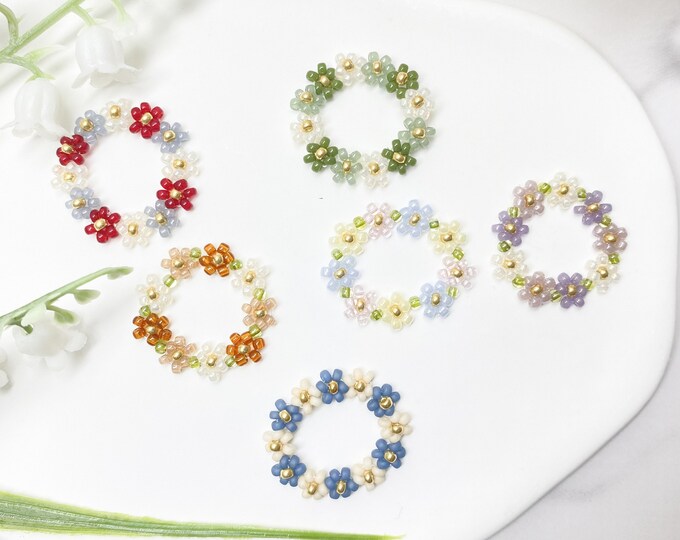 Multi Pink Flower Ring Flower Rings Cute Beaded Rings Etsy