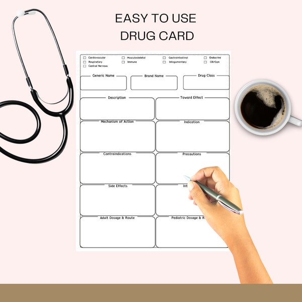 Paramedic Drug Card Template Etsy