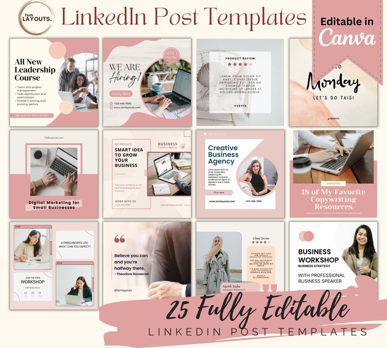 25 Pink INSTANT DOWNLOAD Professional Linkedin Templates - Etsy