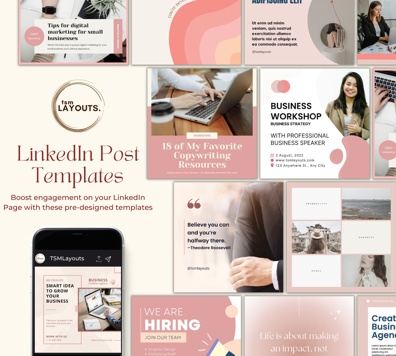 25 Pink INSTANT DOWNLOAD Professional Linkedin Templates - Etsy