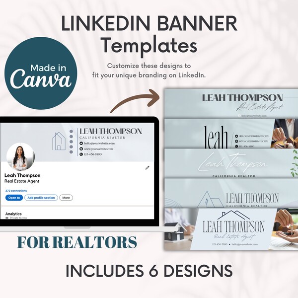 LinkedIn Banner Canva Editable Template for Real Estate Agent LinkedIn Premium Banner for Personal Branding on Linkedin Profile for Realtor