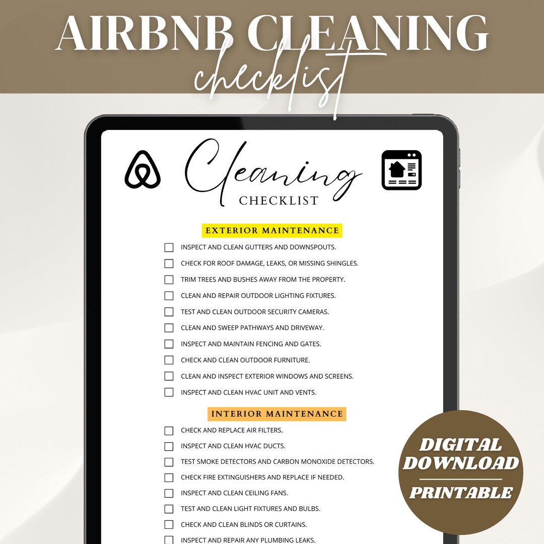 Airbnb Cleaning Checklist Template Vacation Rental Property Printable ...