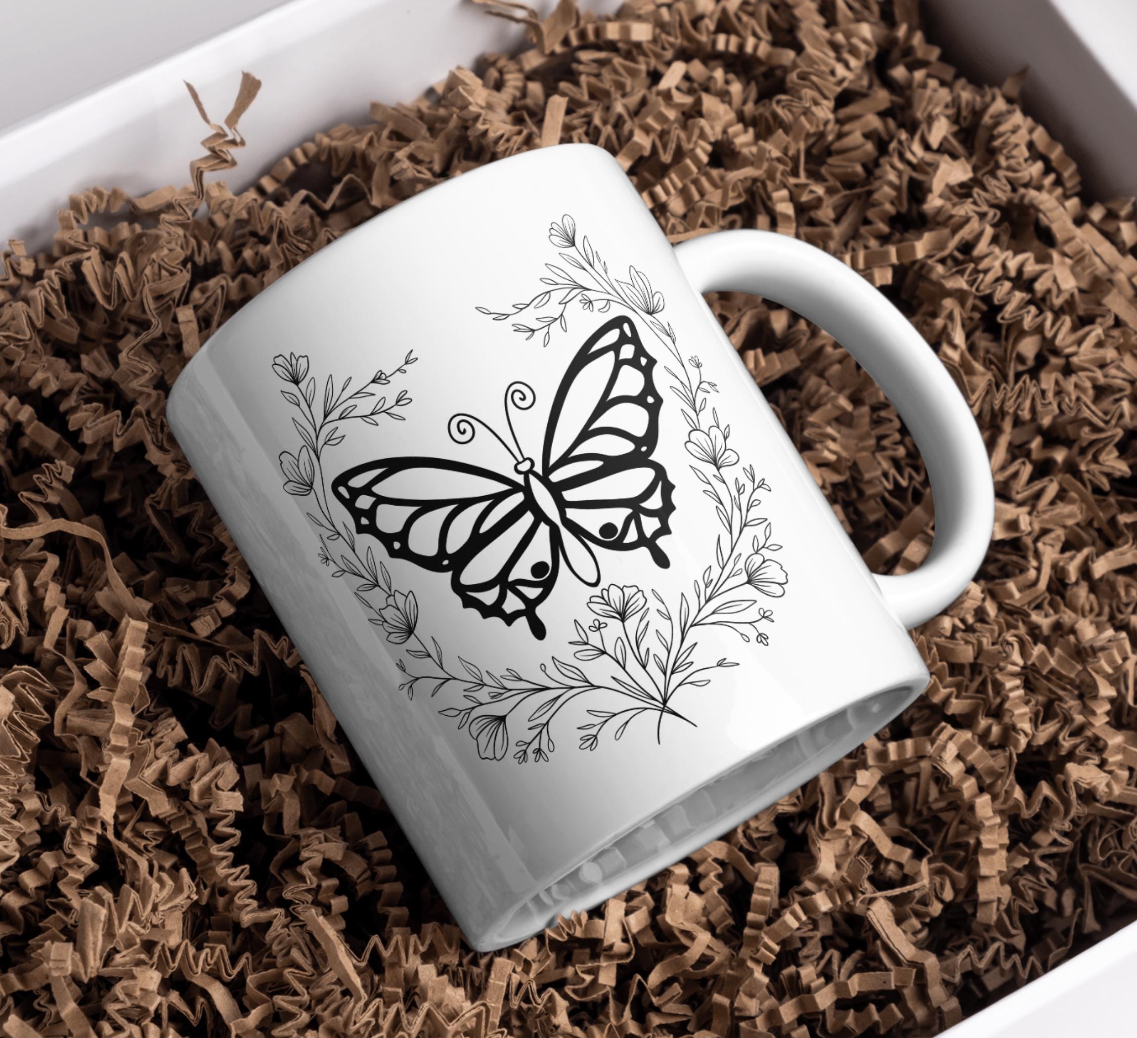 Butterfly Outline SVG PNG Bundle, Hand-drawn Line Art Clipart (digital ...