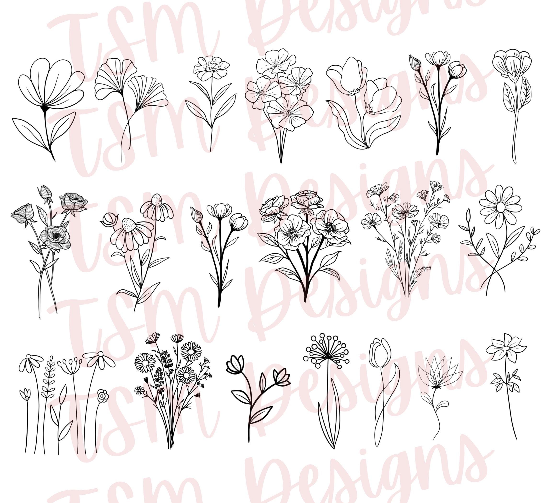 Floral Doodles Procreate Stamps Brush Set, Minimalist Flower Line Art ...