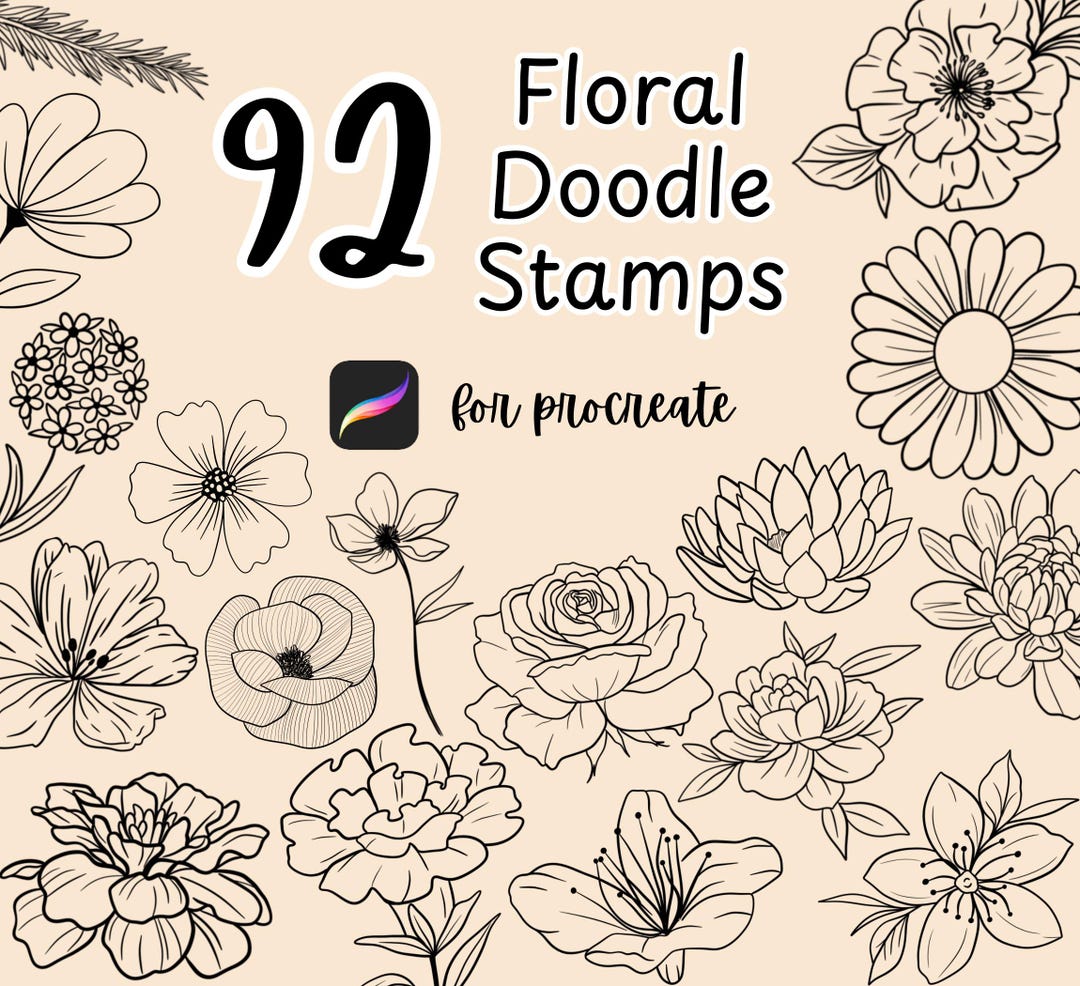 Fine Line Floral Procreate Stamps Brush Set Flower Lineart Stamp ...