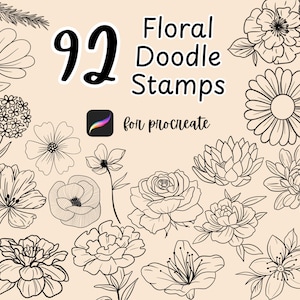 Fine Line Floral Procreate Stamps Brush Set Flower Lineart Stamp Minimalist Botanical Floral Doodles Procreate Flower Stamps Flower Brushes