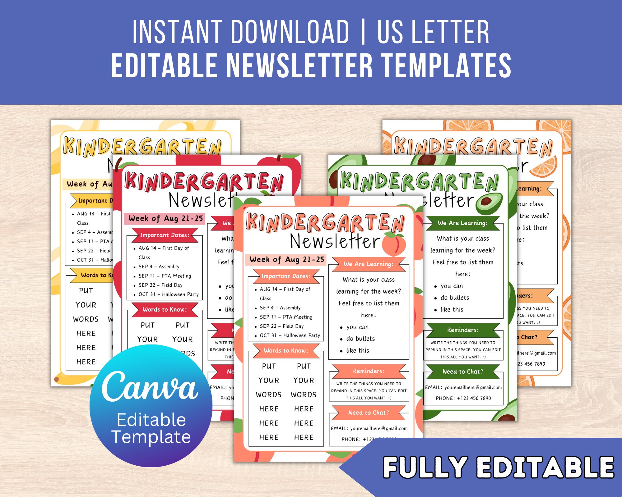 EDITABLE Classroom Newsletter Templates, Pre K Newsletter, Fruity Colorful Fun, Elementary ...