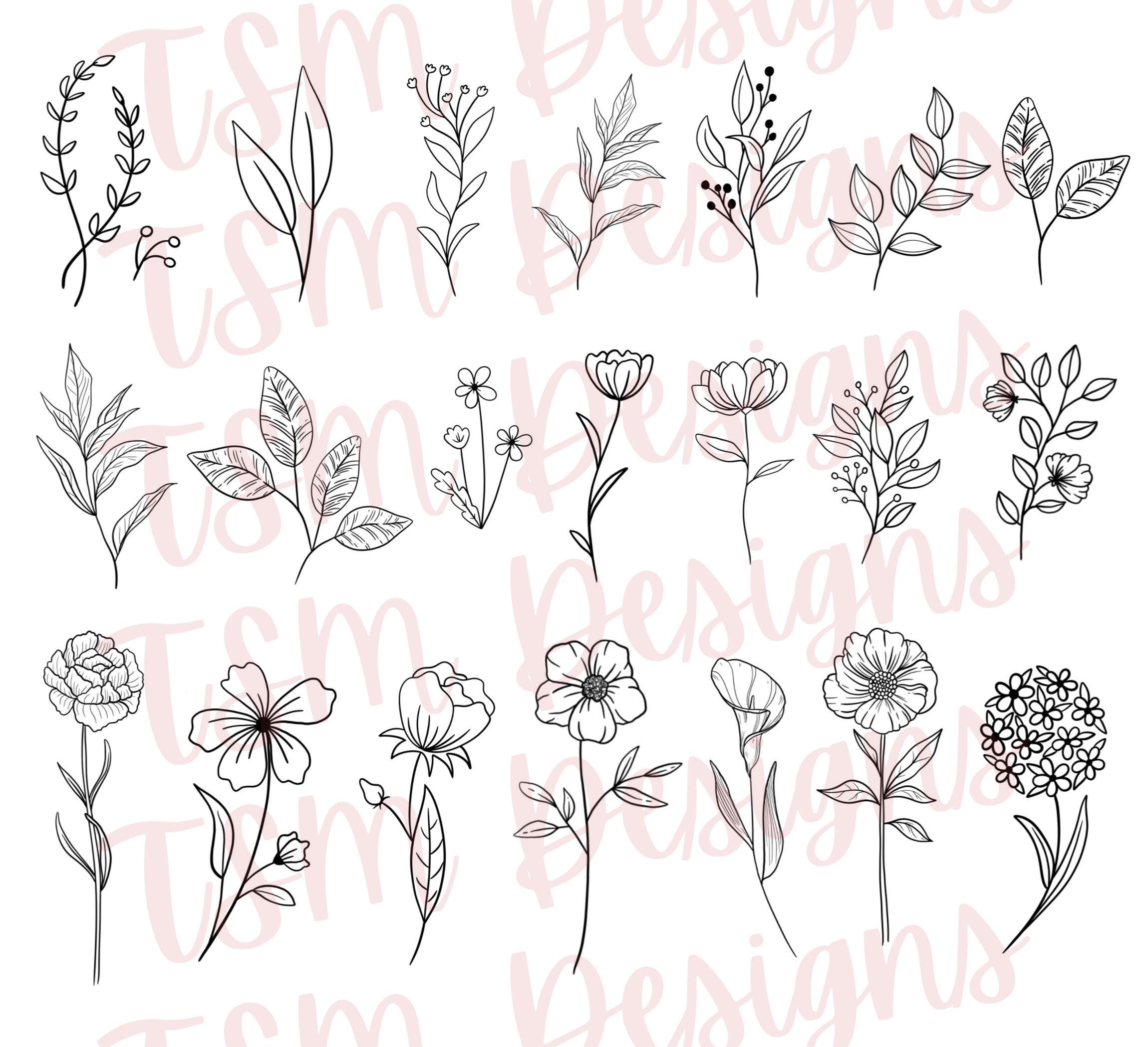 Floral Doodles Procreate Stamps Brush Set, Minimalist Flower Line Art ...