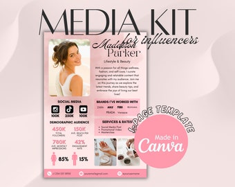 Editable Social Media Kit Canva Rate Sheet Template Blogger Press Social Media Kit Influencer Marketing Instagram Tiktok Editable Template
