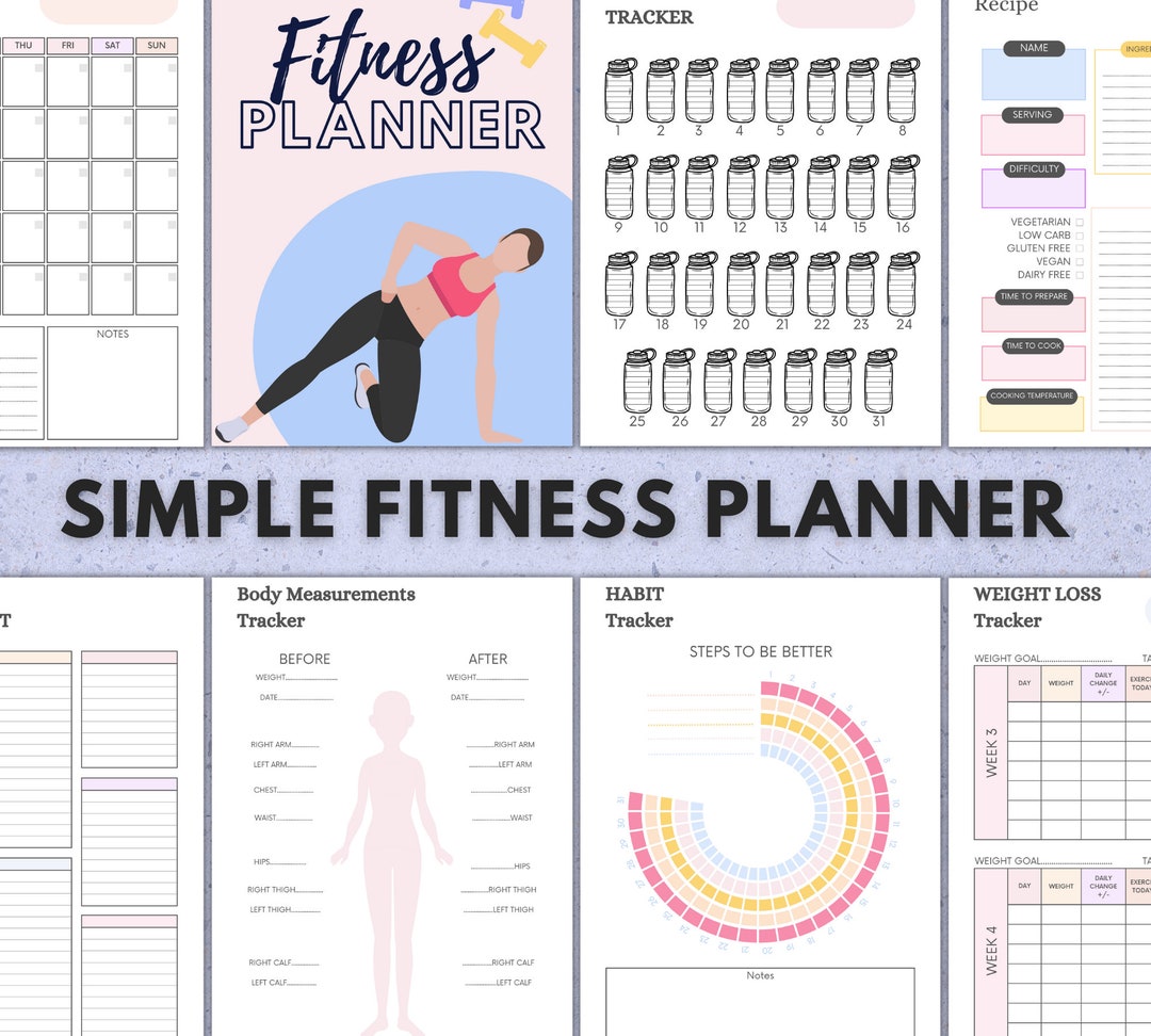 Printable Fitness Planner Bundle Meal Planner Fitness Etsy