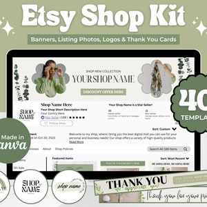 Kit per negozio Etsy, kit completo per il branding dell'account venditore Etsy, modello di mockup per inserzione, banner Etsy, modello modificabile Canva, estetica del branding