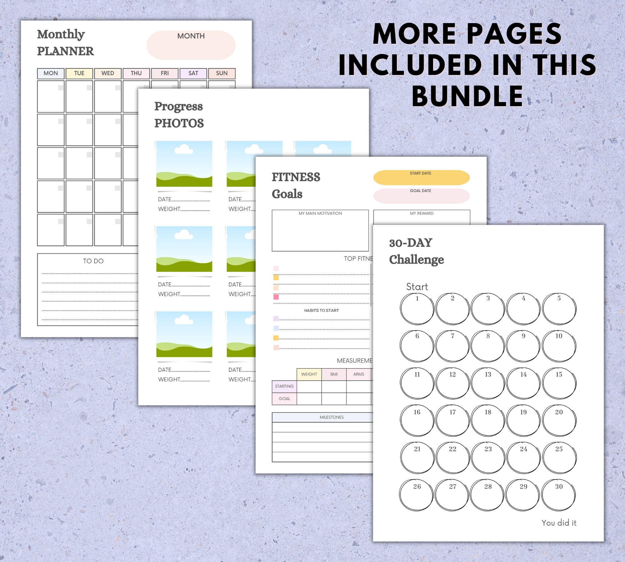 Printable Fitness Planner Bundle Meal Planner Fitness Etsy