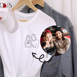 Retrato personalizado Camiseta con foto bordada, sudadera con foto de contorno, retrato personalizado. Sudaderas, sudadera de pareja, sudaderas del día de San Valentín imagen 1