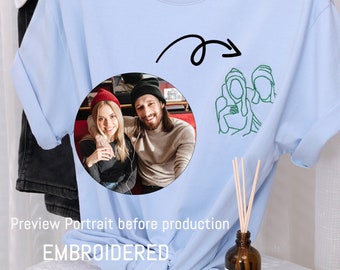 Custom portrait Embroidered photo Tshirt, outline photo sweatshirt, custom portrait. Sweats, Couple Sweatshirt,Valentines Day Sweats