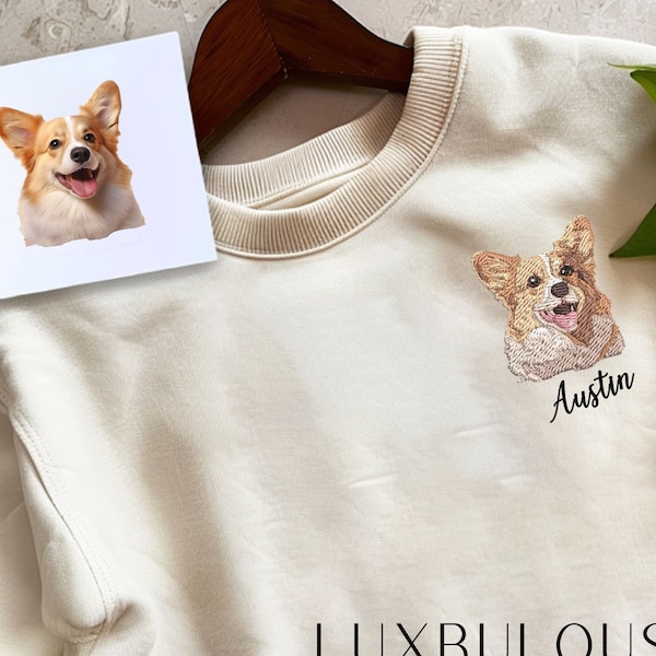 Personalized Pet Embroidery Shirt, Pet Outline Sweatshirt, Custom Pet T-shirt, Embroidered Pet Photo, Dog Mom Sweater, Dog Lovers Gifts