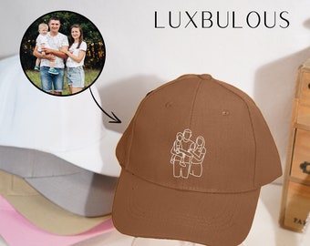 Gepersonaliseerde petborduurwerk, afbeelding omtrek geborduurde hoed, geborduurde snapback, zomerpet, verjaardagscadeau, hoed portret koppels, pet papa