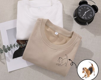 T-shirt photo brodé avec portrait d'animal de compagnie personnalisé, sweat-shirt photo contour, sweat-shirt portrait personnalisé