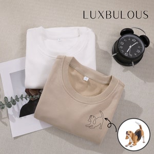 Custom Pet Portrait Embroidered Photo Tshirt, outline photo sweatshirt, personalized portrait Sweatshirt