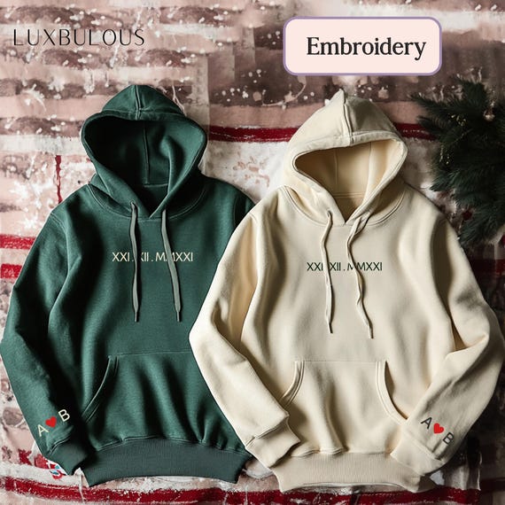 Sweat à capuche brodé personnalisé, pull de Noël pour couple, t