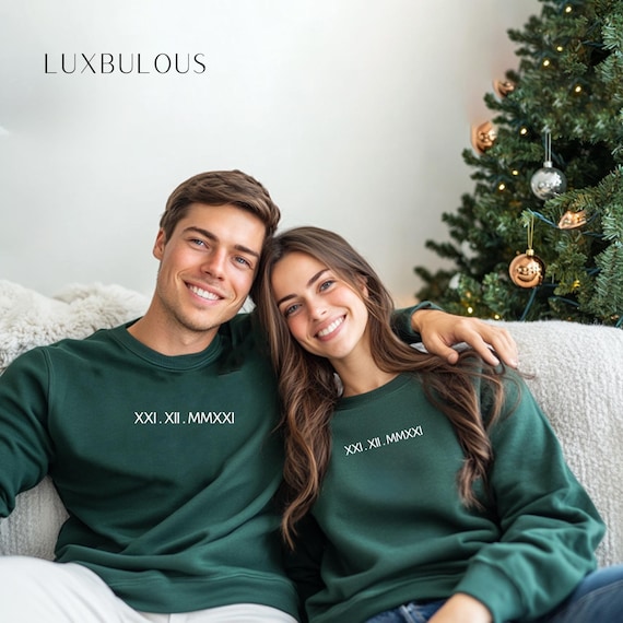 Sweat à capuche brodé personnalisé, pull de Noël pour couple, t