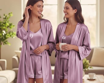 Personalized Bridesmaid Robe Set, Bridesmaid Proposal, Matching Wedding Robes, Bridal Party Camisole Set, Bridal Shower Gift, Gift for Her