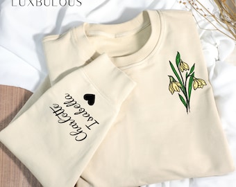 Custom Embroidered Flower Sweatshirt, Mama Sweatshirt, Personalized Floral Sweater, Mom Sweatshirt, Motherhood Sweatshirt with Children Name