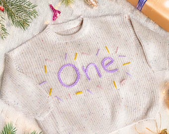 Personalized Birthday Sweater, One Birthday, Christmas Sweater, Knit Toddler Sweater, Birthday Girl, First Birthday Boy Girl, Baby Gifts