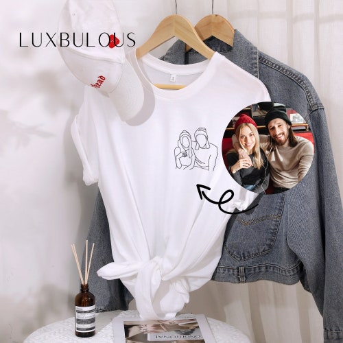 Benutzerdefinierte Porträt Gesticktes Foto T-Shirt, Umriss Foto Sweatshirt, benutzerdefinierte Porträt. Sweats, Paar Sweatshirt, Valentinstag Sweats