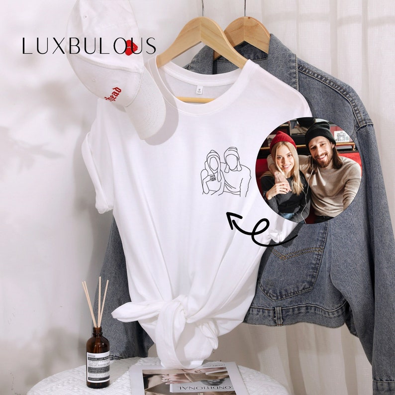 Retrato personalizado Camiseta con foto bordada, sudadera con foto de contorno, retrato personalizado. Sudaderas, sudadera de pareja, sudaderas del día de San Valentín imagen 1