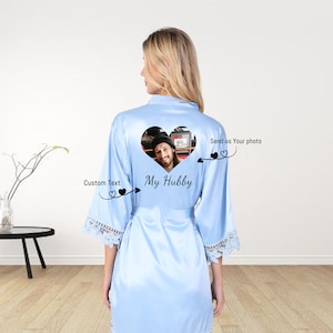 Personalized Photo Valentine&#39;s Satin Robe, Valentines Gift, Valentines Day Robe, Custom Valentines Robe, Valentines Day Gift for her