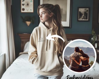 Custom Couple Portrait Hoodie, Anniversary Sweatshirt, Couple Gift, irthday Gift,Gift for Her,Gift for Him, Outline Portrait, Unisex Sweater