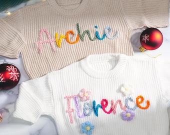 Personalized Baby Knit Sweater, Newborn Sweater, Flower Sweater, Kid Sweater, Toddler Sweater, Baby Shower Gift, Baby Name Sweater,Baby Gift