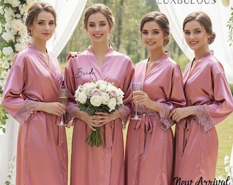 Personalized Bridesmaid Robes with Lace, Wedding Getting Ready Robe, Custom Women’s Robe, Wedding Proposal Robe