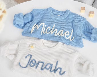 Maglione personalizzato con nome per bambini, maglione lavorato a maglia fatto a mano, maglione per neonati, maglione per bambine, maglione per neonati, regalo per baby shower, regali per bambini