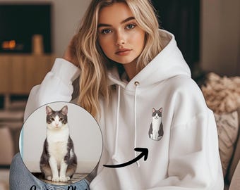 Embroidered Pet Hoodies, Cat Hoodies, Pet Sweater, Portrait Outline Sweatshirt, Pet Lover Gift, Pet Memorial Gift, Gift for Her,Gift for Him