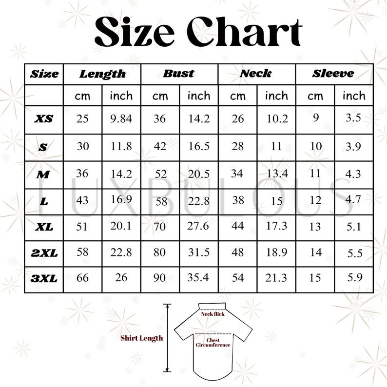 Pode incluir: Uma tabela de tamanhos com medidas em cent&iacute;metros e polegadas. A tabela inclui tamanhos de XS a 3XL, detalhando medidas de comprimento, busto, pesco&ccedil;o e manga. Um diagrama ilustra onde medir a camisa.