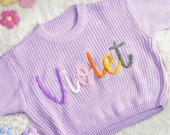 Personalized Baby Sweater, Baby Girl Sweater, Kids Crochet Sweater, Embroidered Sweater, Name Knit Sweater, Baby Crochet, Christmas Baby-DE